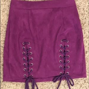 Purple faux suede tie sexy skirt
